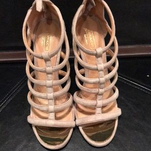 Coach Beige Suede Cage Heels